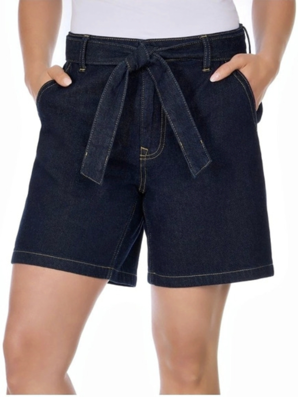 Tommy Hilfiger High-Rise Belted 6" Denim Short Shorts Blue Size 4 NWT